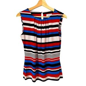 Calvin Klein Woman’s Colorful Striped Sleeveless Blouse Size Small Petite‎